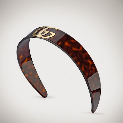 Hair band with Double G - brown tortoiseshell resin