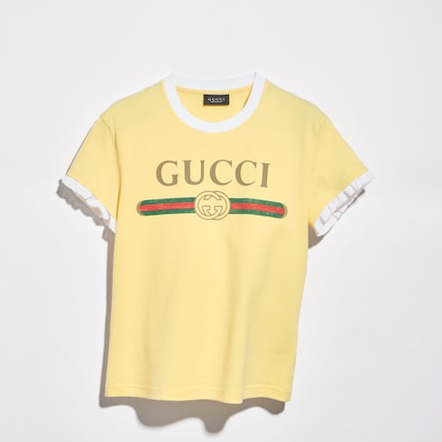 Cotton jersey T-shirt with print - light yellow