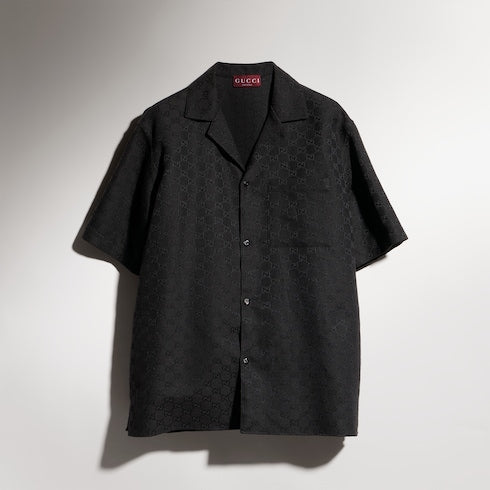 GG canvas linen blend bowling shirt - black