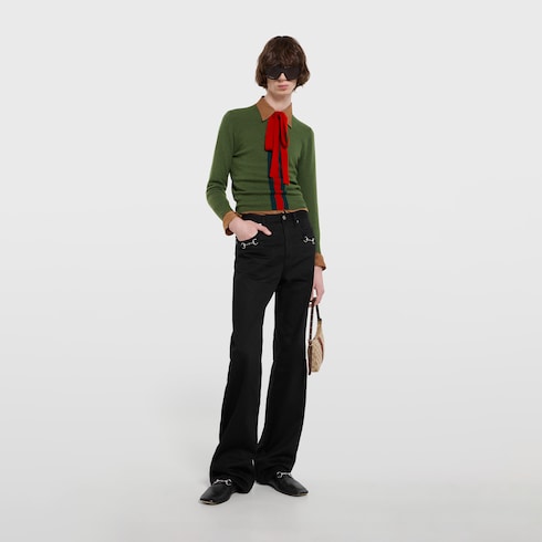 Knit cashmere sweater with ribbon - green