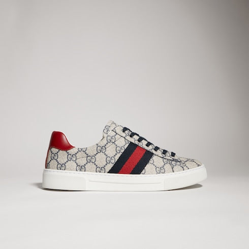 Women's Gucci Ace sneaker with Web - beige and blue Supreme