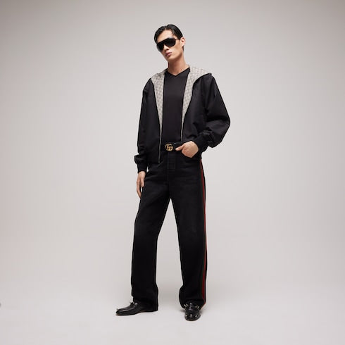 Reversible cotton canvas zip jacket - black and dark brown
