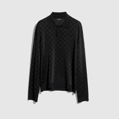 Viscose GG jacquard polo shirt - black