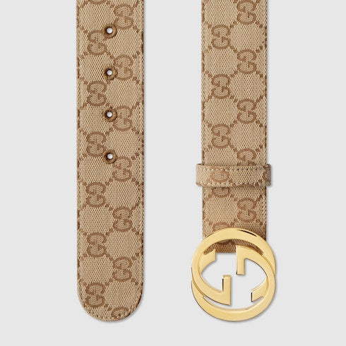 Belt with Interlocking G buckle - sand GG canvas