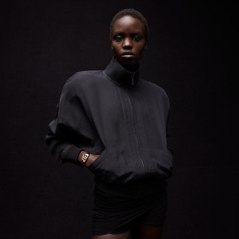 Silk poplin zip jacket - black