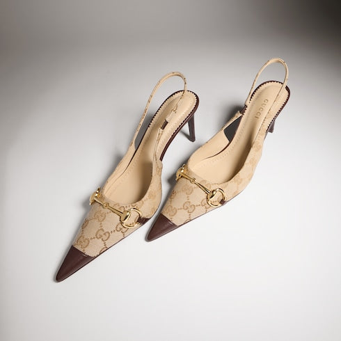 Women's Donna slingback pump - sand and brown GG canvas
