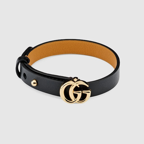 Leather bracelet with Double G - black leather
