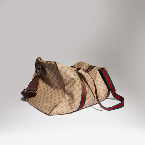 Medium duffle bag with Web - sand and brown GG canvas