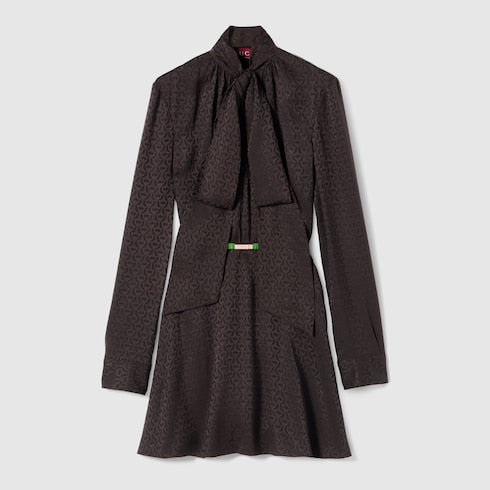 Horsebit silk jacquard dress - dark brown