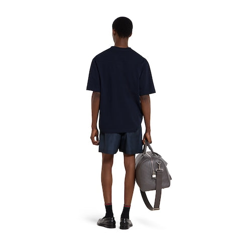 Printed technical poplin swim shorts - blue