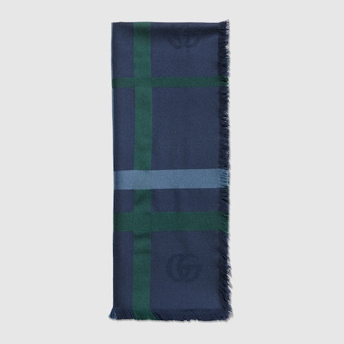 Tartan cashmere jacquard stole - blue