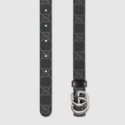 Reversible GG Marmont thin belt - black GG Supreme and black leather