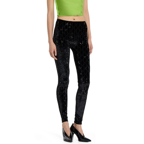 GG crystal embroidered leggings - black