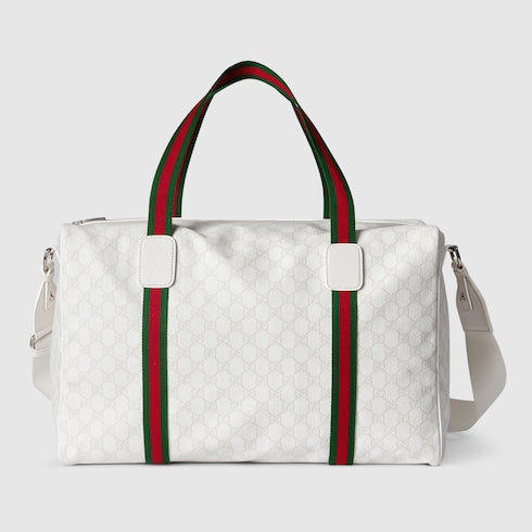 Medium duffle bag with Web - white GG Supreme