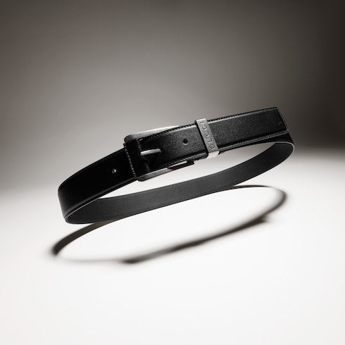 Belt with squared buckle - black leather