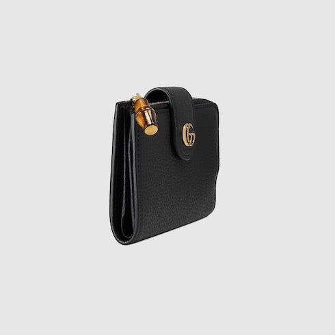 Medium Double G wallet with bamboo - black leather