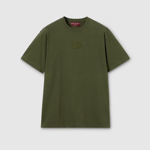 Cotton jersey T-shirt with embroidery - forest green