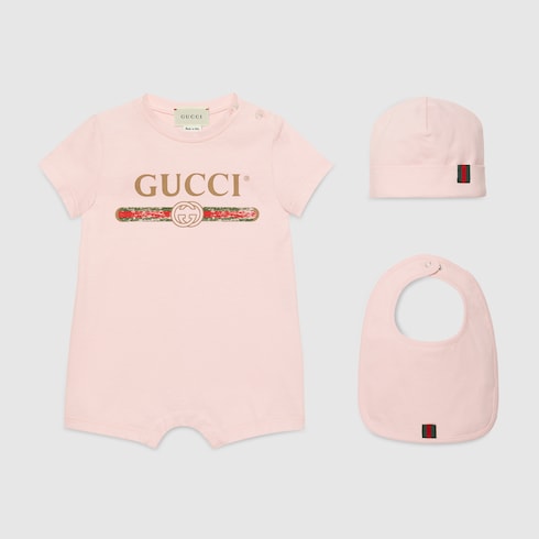 Baby cotton gift set with Gucci logo - Pale Pink Cotton
