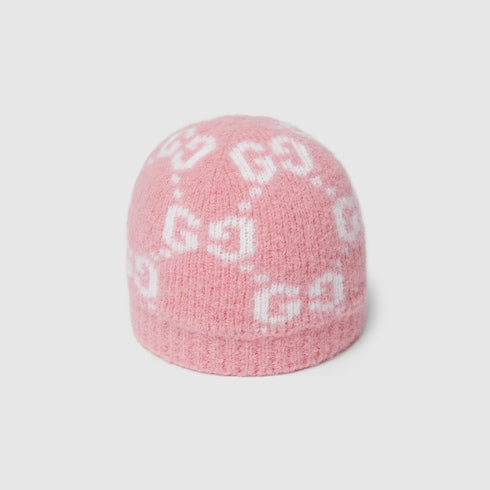 GG alpaca blend hat - pink and white