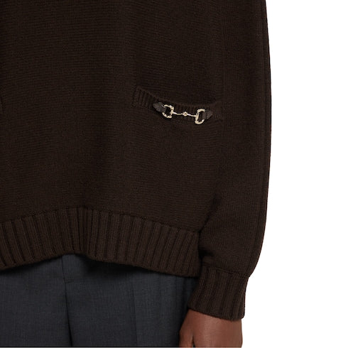 Wool cashmere sweater with Horsebit - dark brown