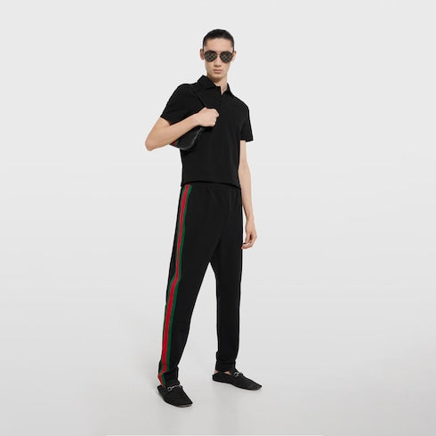 Cotton piquet polo shirt with embroidery - black