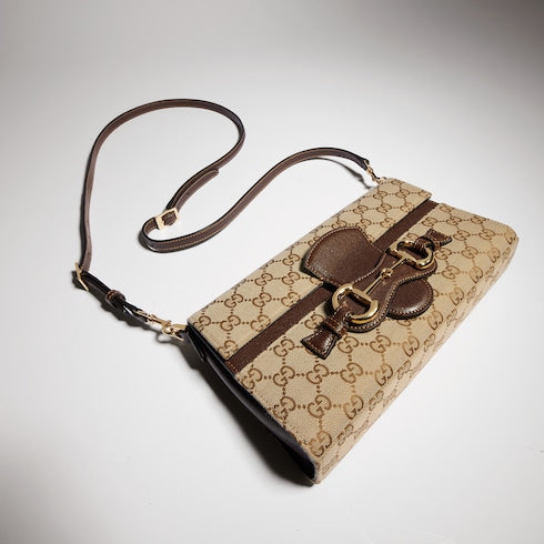 Horsebit Ristretto medium shoulder bag - sand and brown GG canvas