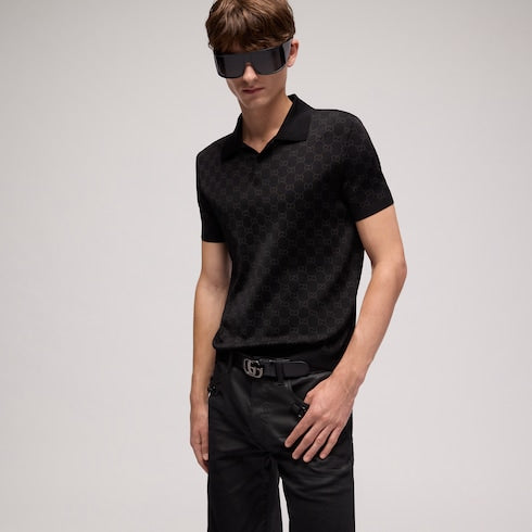 Viscose GG jacquard polo shirt - black