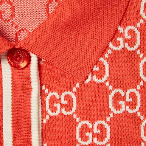 GG cotton jacquard cropped cardigan - orange and ivory