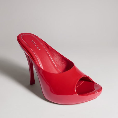 Women's stiletto platform slide - red patent leather