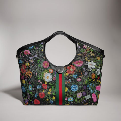 Gucci Giglio Flora large tote bag - black and multicolor Flora net