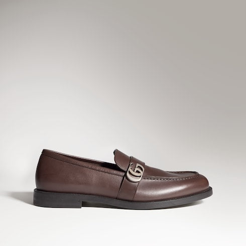 Men's loafer with Double G - dark brown brushed leather