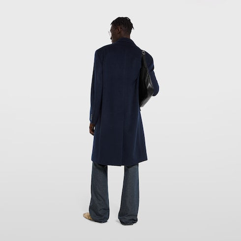 Double-breasted light cashmere coat - dark blue