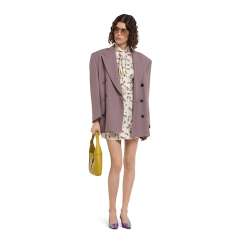 Printed silk twill dress - white