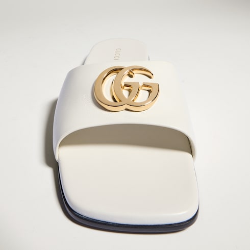 Women's slide sandal with Double G - white leather