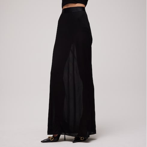 Viscose crêpe jersey long skirt - black