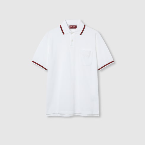 Cotton polo shirt with embroidery - white