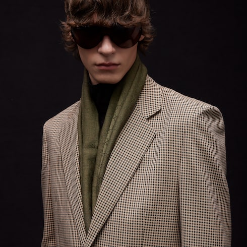 GG wool silk jacquard shawl - dark green