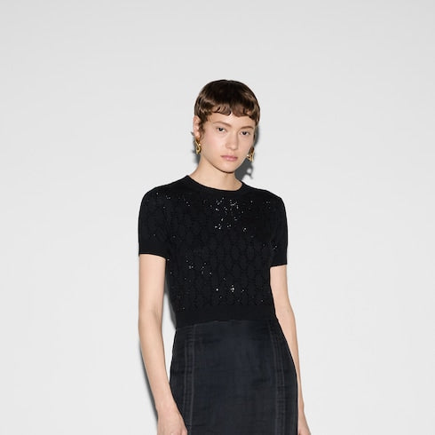 Fine wool GG crystal top - black