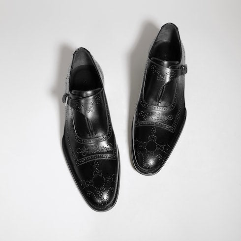Men's monk strap shoe - black leather