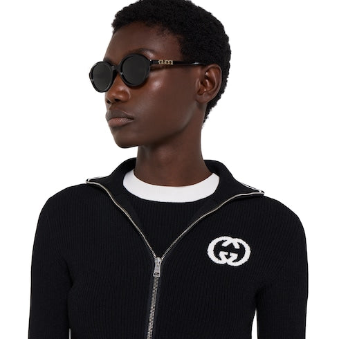 Ribbed T-shirt with intarsia - black