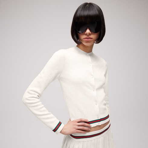 GG fine cotton viscose jacquard cardigan - ivory