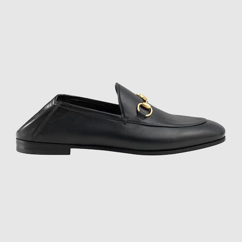 Black Leather Foldable Slim Horsebit Loafer
