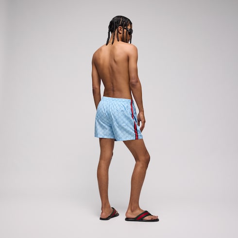 Printed poplin tech swim shorts - light blue