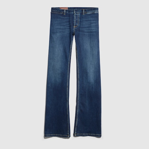 Stretch cotton denim pants - blue