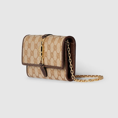 Gucci Jackie wallet on chain - sand and brown GG canvas