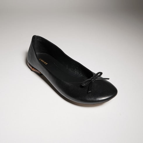 Women's ballerina with bamboo - black soft leather