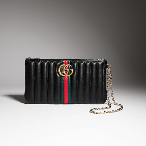 GG Marmont pouch with strap - black leather